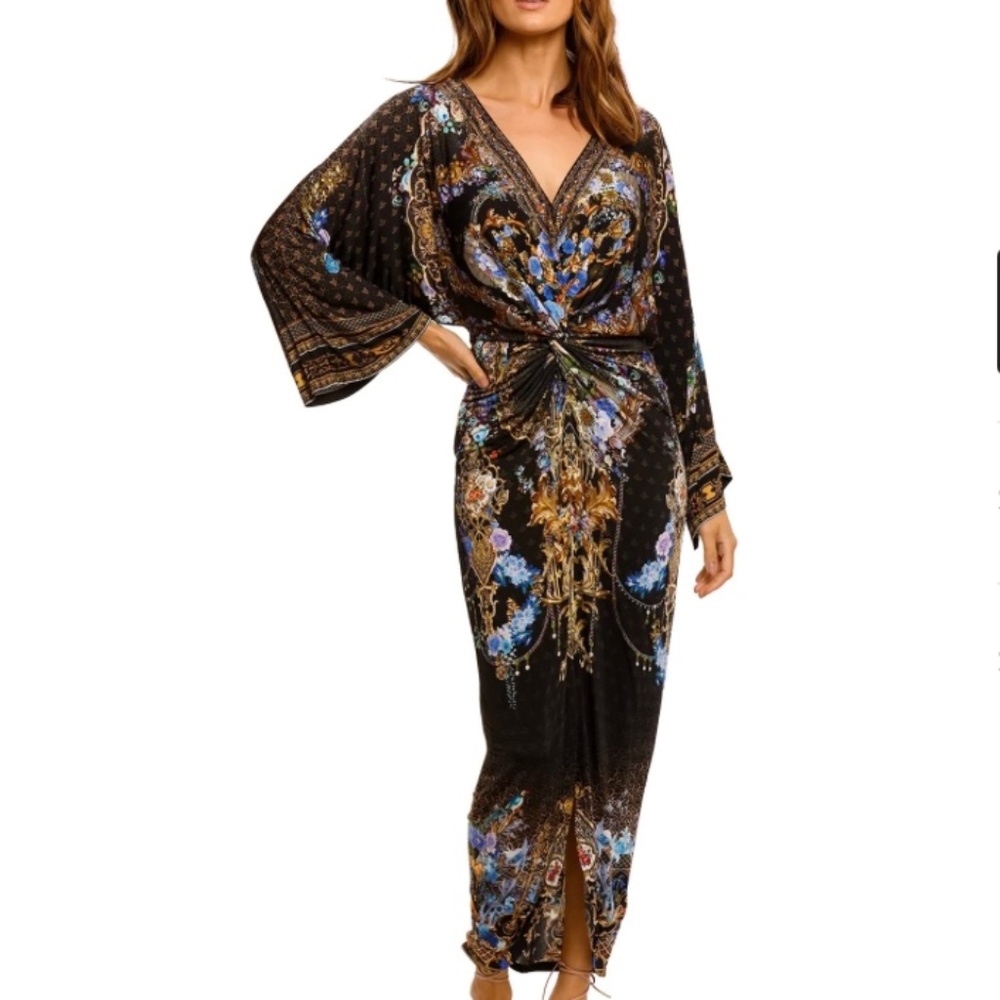 Camilla long split front twist dress